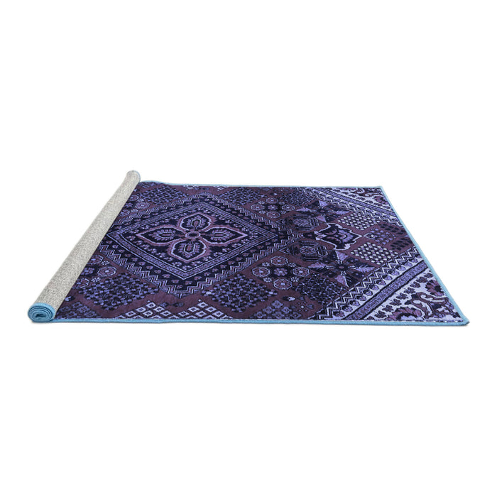 Sideview of Machine Washable Persian Blue Traditional Rug, wshtr4256blu
