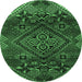 Round Machine Washable Persian Emerald Green Traditional Area Rugs, wshtr4256emgrn