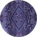 Round Machine Washable Persian Blue Traditional Rug, wshtr4256blu