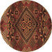 Round Machine Washable Persian Brown Traditional Rug, wshtr4256brn