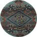 Round Machine Washable Persian Light Blue Traditional Rug, wshtr4256lblu