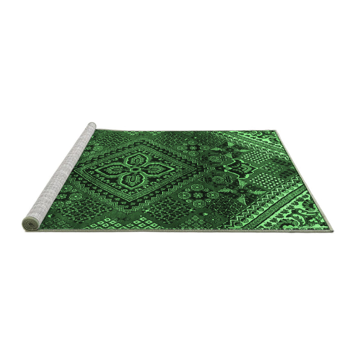Sideview of Machine Washable Persian Emerald Green Traditional Area Rugs, wshtr4256emgrn
