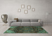 Machine Washable Persian Turquoise Traditional Area Rugs in a Living Room,, wshtr4256turq