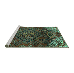 Sideview of Machine Washable Persian Turquoise Traditional Area Rugs, wshtr4256turq