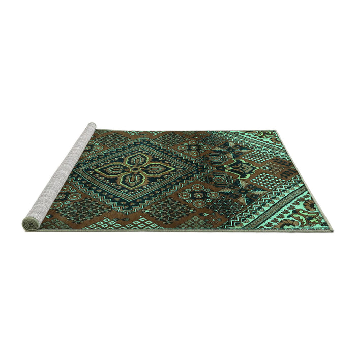 Sideview of Machine Washable Persian Turquoise Traditional Area Rugs, wshtr4256turq