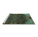 Sideview of Machine Washable Persian Turquoise Traditional Area Rugs, wshtr4256turq