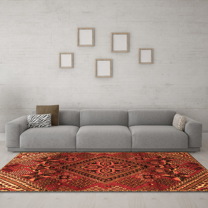Machine Washable Persian Orange Traditional Area Rugs in a Living Room, wshtr4256org