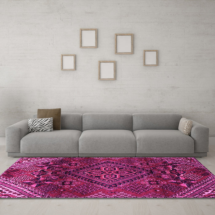 Machine Washable Persian Pink Traditional Rug in a Living Room, wshtr4256pnk