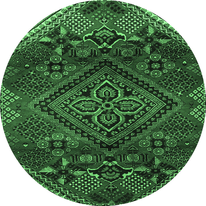 Round Persian Emerald Green Traditional Rug, tr4256emgrn