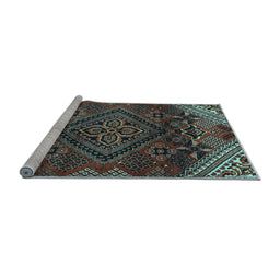 Sideview of Machine Washable Persian Light Blue Traditional Rug, wshtr4256lblu