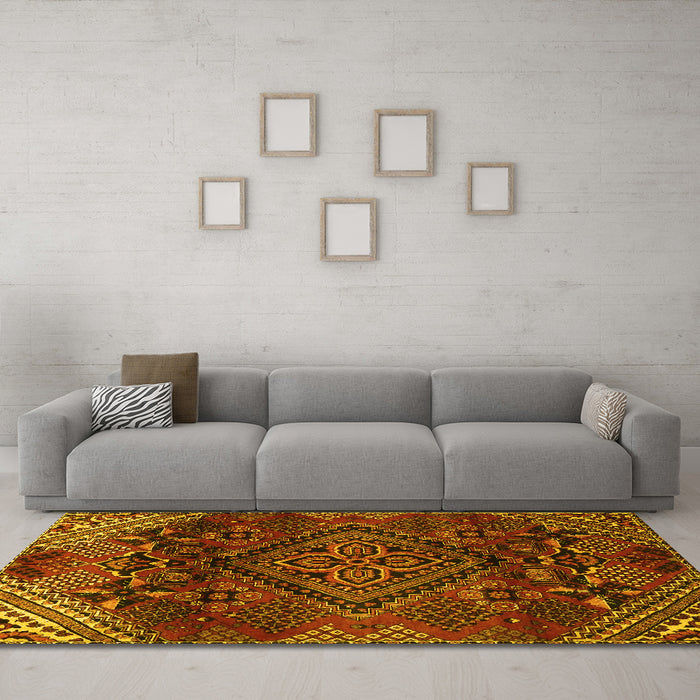 Machine Washable Persian Yellow Traditional Rug in a Living Room, wshtr4256yw