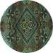 Round Machine Washable Persian Turquoise Traditional Area Rugs, wshtr4256turq