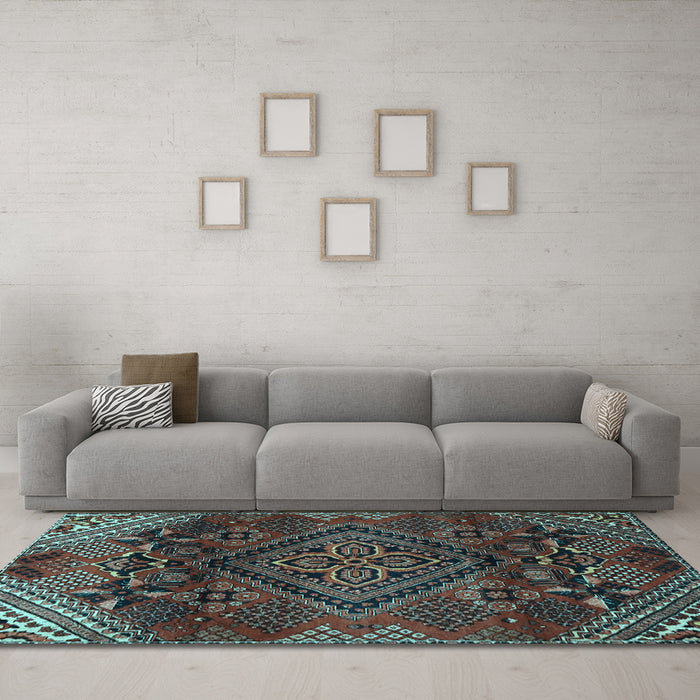 Machine Washable Persian Light Blue Traditional Rug in a Living Room, wshtr4256lblu