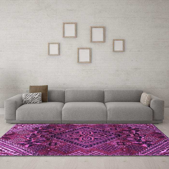 Machine Washable Persian Purple Traditional Area Rugs in a Living Room, wshtr4256pur