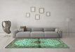 Machine Washable Persian Turquoise Traditional Area Rugs in a Living Room,, wshtr4257turq