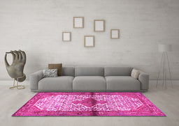 Machine Washable Persian Pink Traditional Rug in a Living Room, wshtr4257pnk
