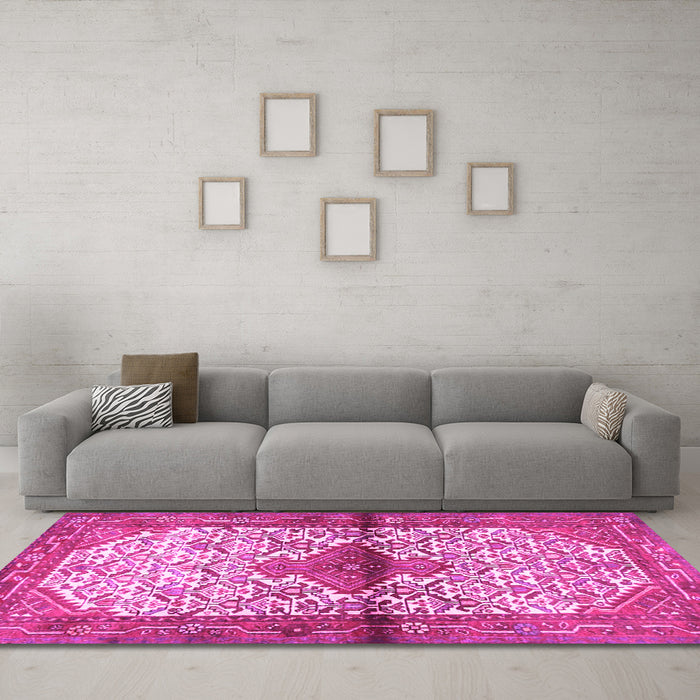 Machine Washable Persian Pink Traditional Rug in a Living Room, wshtr4257pnk