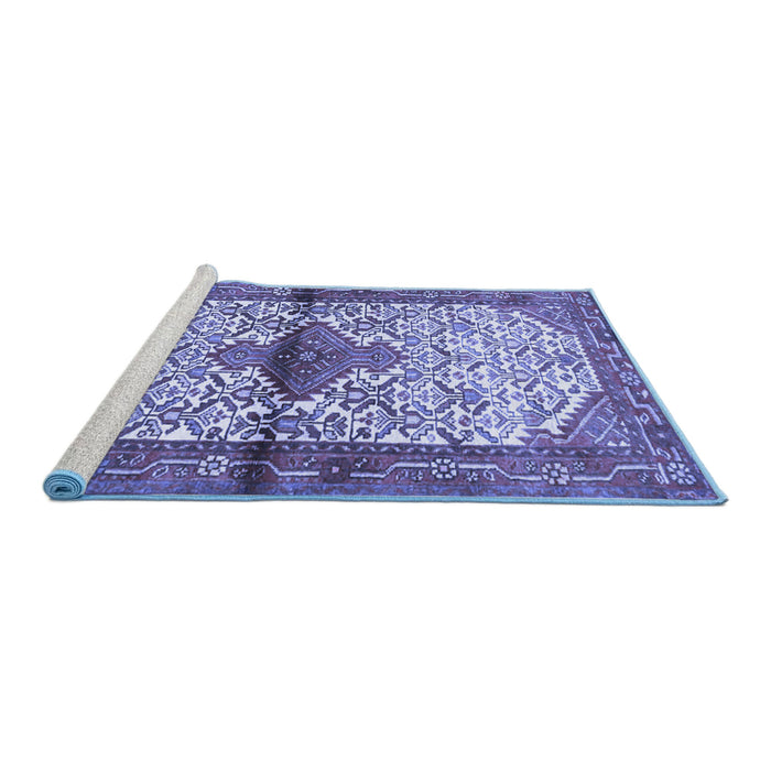 Sideview of Machine Washable Persian Blue Traditional Rug, wshtr4257blu