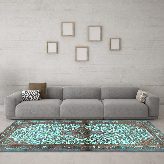 Machine Washable Persian Light Blue Traditional Rug in a Living Room, wshtr4257lblu