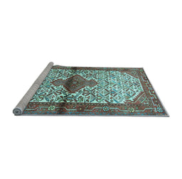 Sideview of Machine Washable Persian Light Blue Traditional Rug, wshtr4257lblu