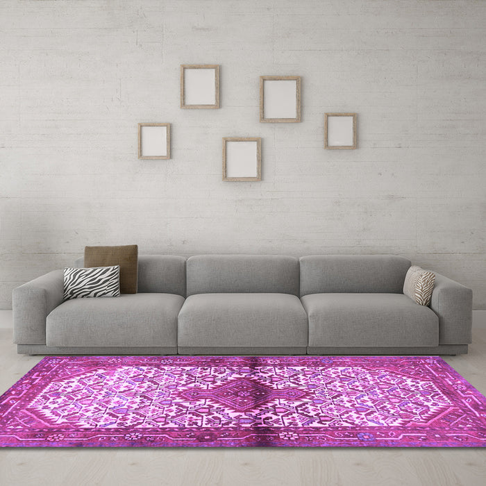 Machine Washable Persian Purple Traditional Area Rugs in a Living Room, wshtr4257pur