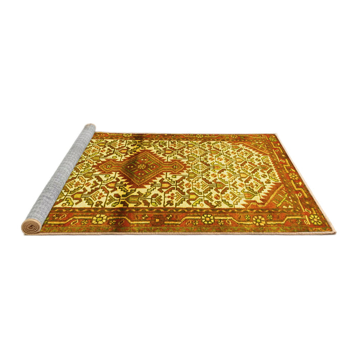 Sideview of Machine Washable Persian Yellow Traditional Rug, wshtr4257yw