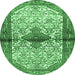 Round Persian Emerald Green Traditional Rug, tr4257emgrn