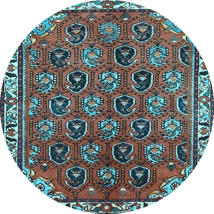 Round Machine Washable Persian Light Blue Traditional Rug, wshtr4258lblu