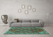 Machine Washable Persian Turquoise Traditional Area Rugs in a Living Room,, wshtr4258turq