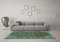 Machine Washable Persian Turquoise Traditional Rug, wshtr4258turq