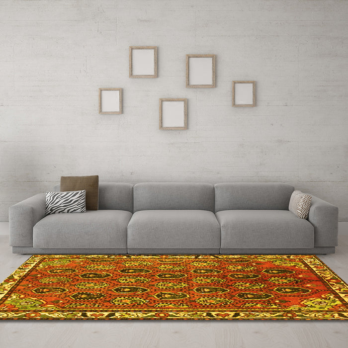 Machine Washable Persian Yellow Traditional Rug in a Living Room, wshtr4258yw