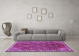 Machine Washable Persian Purple Traditional Area Rugs in a Living Room, wshtr4258pur