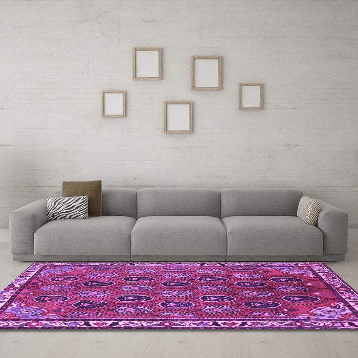 Machine Washable Persian Purple Traditional Area Rugs in a Living Room, wshtr4258pur