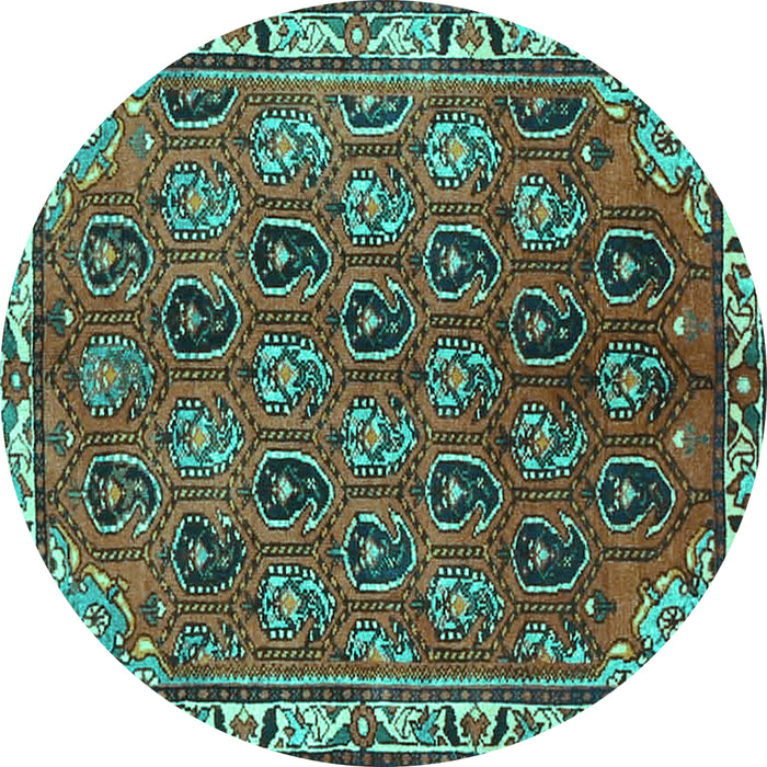 Round Persian Turquoise Traditional Rug, tr4258turq