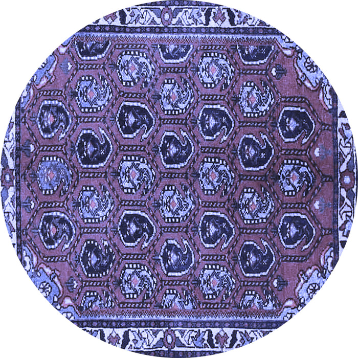 Round Machine Washable Persian Blue Traditional Rug, wshtr4258blu