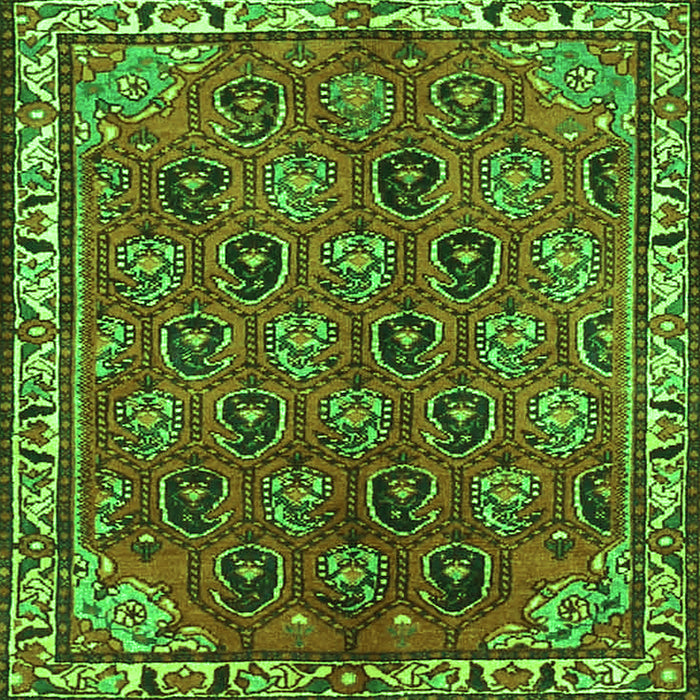 Round Machine Washable Persian Green Traditional Area Rugs, wshtr4258grn