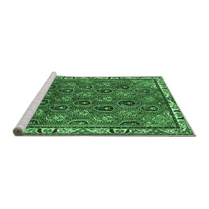 Sideview of Machine Washable Persian Emerald Green Traditional Area Rugs, wshtr4258emgrn
