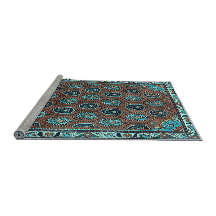 Sideview of Machine Washable Persian Light Blue Traditional Rug, wshtr4258lblu