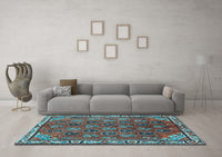 Machine Washable Persian Light Blue Traditional Rug, wshtr4258lblu