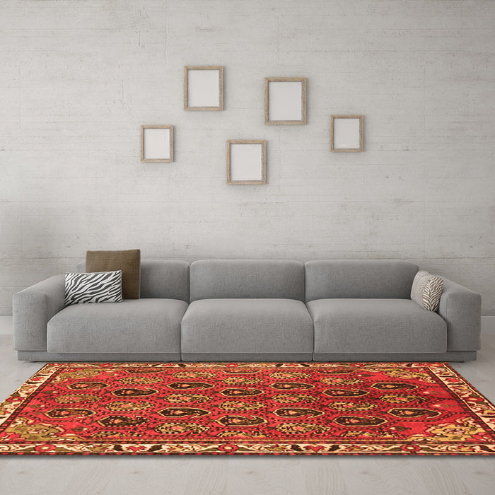 Machine Washable Persian Orange Traditional Area Rugs in a Living Room, wshtr4258org