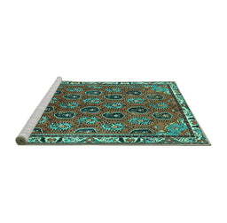 Sideview of Machine Washable Persian Turquoise Traditional Area Rugs, wshtr4258turq