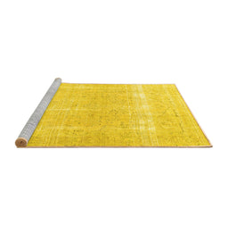 Sideview of Machine Washable Persian Yellow Traditional Rug, wshtr4259yw