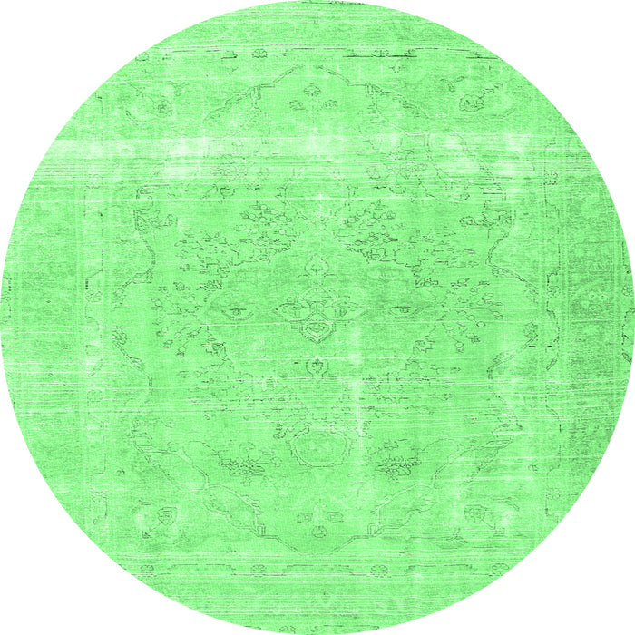 Round Machine Washable Persian Emerald Green Traditional Area Rugs, wshtr4259emgrn