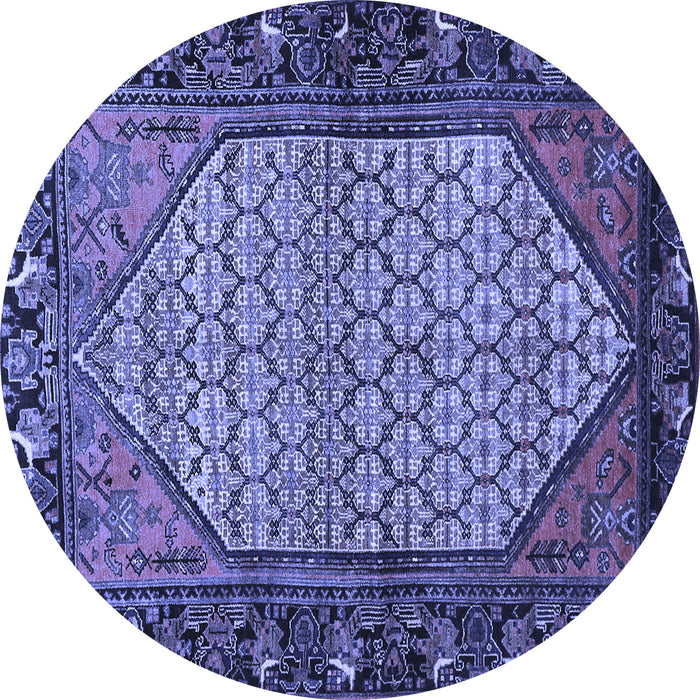 Round Machine Washable Persian Blue Traditional Rug, wshtr425blu