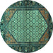 Round Machine Washable Persian Turquoise Traditional Area Rugs, wshtr425turq