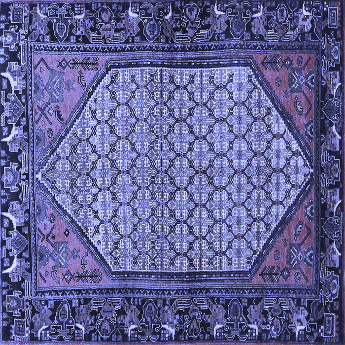 Square Machine Washable Persian Blue Traditional Rug, wshtr425blu