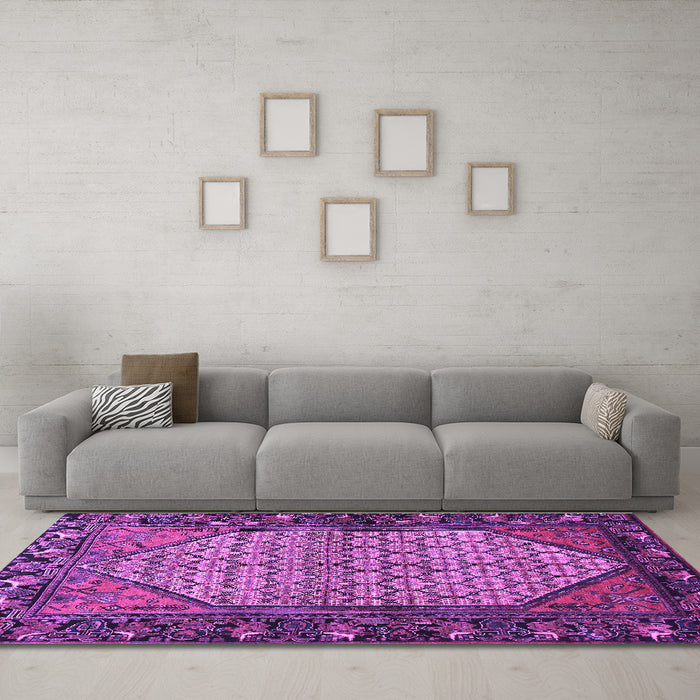 Machine Washable Persian Purple Traditional Area Rugs in a Living Room, wshtr425pur