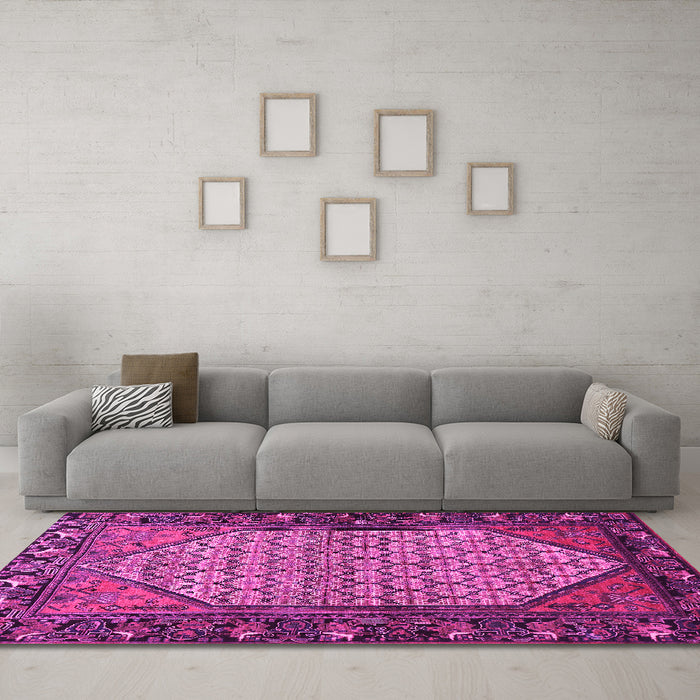 Machine Washable Persian Pink Traditional Rug in a Living Room, wshtr425pnk