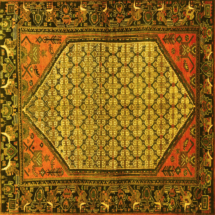 Square Machine Washable Persian Yellow Traditional Rug, wshtr425yw