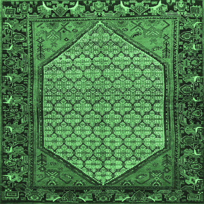 Square Machine Washable Persian Emerald Green Traditional Area Rugs, wshtr425emgrn